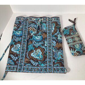 Womens Vera Bradley Java Blue String Cinch Backpack Change Purse 12 x 15"